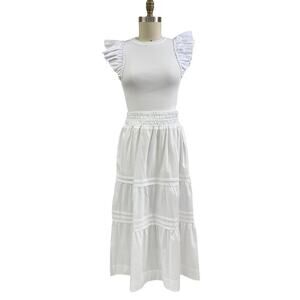 NWT Industry Republic White Ruffle‑Sleeve Top M & Tiered Maxi Skirt XL Set